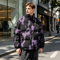 Blouson matelassé personnalisé à col montant pour homme, imprimé intégral graffiti, coupe oversize, zippé, style streetwear, manteau d'hiver rembourré
