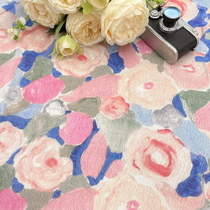 Cáñamo de seda con estampado de estilo Pastoral para tela de lino Tencel suave para la piel ligeramente transparente azul <span class=keywords><strong>Rosa</strong></span> pintura al óleo flor - Product Image 1