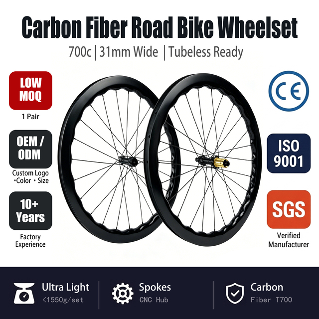 Black Wavy Circle Carbon Road Bike Wheels 700c 31mm Width Wave Shape Sawtooth Wheelset Disc Brake T700 50mm Depth Factory