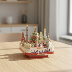 Rompecabezas 3D de madera educativo transfronterizo: Caja de música de Moscú y modelo de la Catedral de San Basílio, de ensamblaje a presión, adorno de escritorio, regalo - Product Image 1