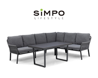 SIMPOLIFESTYLE Mobilier d'extérieur haut de gamme pour complexe hôtelier, Ensemble de canapé d'angle compact en aluminium et tissu tressé pour terrasse, jardin et hôtel, modèle ARRAY