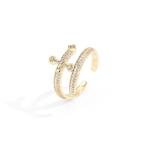Bague ouverte en argent 925 plaqué or, motif dague de la justice, sertie de moissanite GRA VVS, style Hip Hop Iced Out, personnalisable, vente en gros OEM, fournisseur de bijoux pavés - Product Image 1