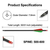Flèches de carabine à poulies professionnelles en carbone mixte 7,8 mm, Spine 500 600, pointe en acier 100gr, 30/31 pouces, pour entraînement de tir à l'arc, OEM disponible