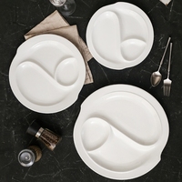 Assiettes de petit-déjeuner en céramique blanche écologiques à double compartiment pour la restauration en gros