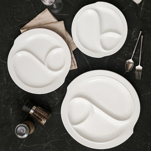 Оптовая продажа белые керамические тарелки для еды с двойными отделениями керамическая тарелка для завтрака фарфоровая посуда для еды - Product Image 5