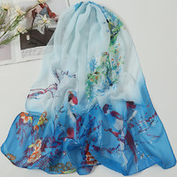 Fashion musim panas sifon Floral dicetak syal panjang 160*50cm selendang wanita pantai tabir surya kain kasa saputangan syal kepala