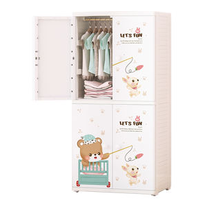 خزانة ملابس للأطفال من طبقتين بها 57 قطعة وهي مقسمة إلى قطعتين لغرف نوم الأطفال ومخصصة لتنظيم الملابس والملابس معلقة بالإضافة إلى خزانة ملابس معلقة للتخزين - Product Image 1