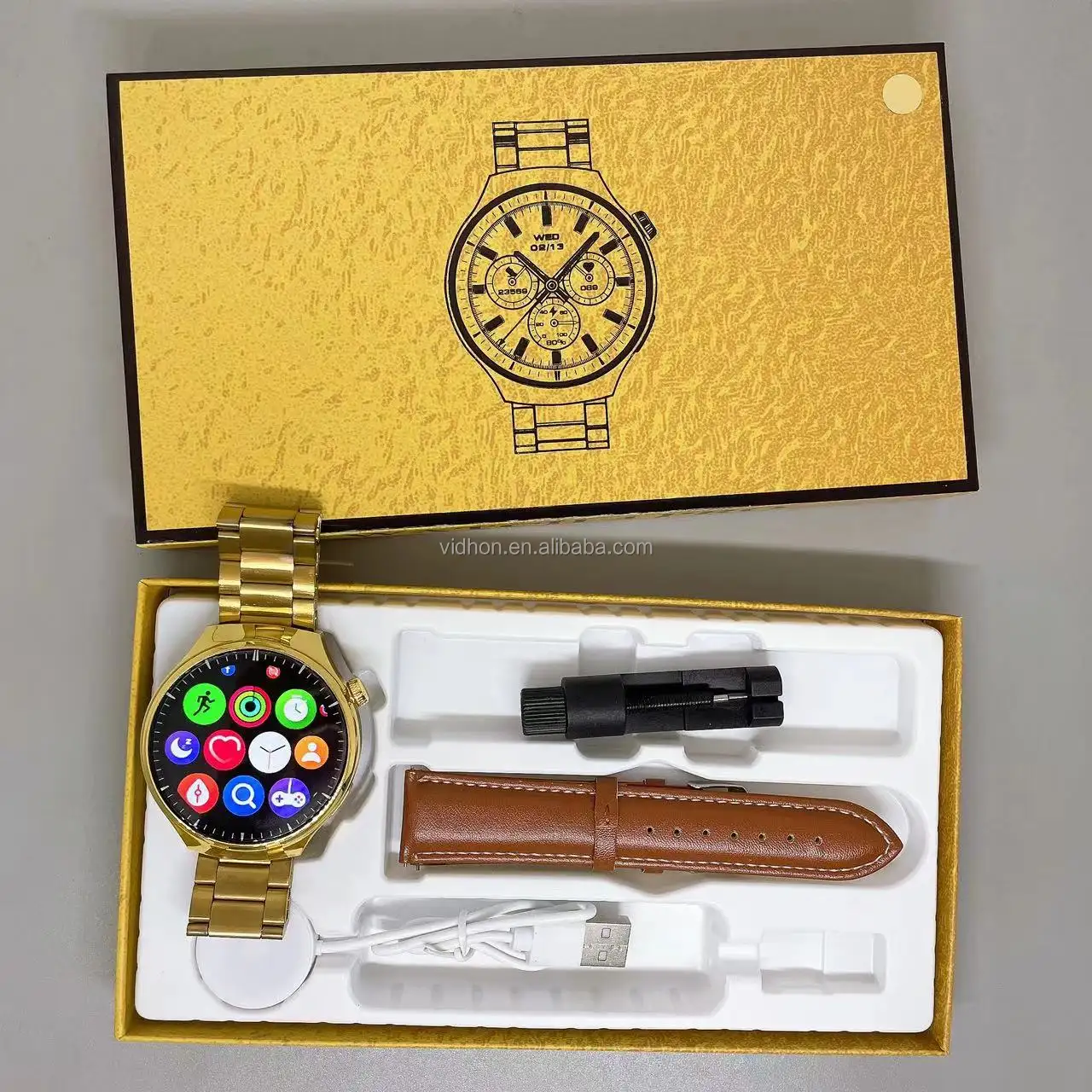 Smartwatch de luxo 1.52" relógio dourado para homem à prova d'água reloj inteligente baixo consumo de bateria watch4pro relógio inteligente