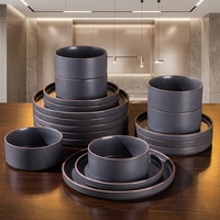 Service de table en céramique durable EKA, assiettes et bols à glaçure réactive, motifs variés, passe au lave-vaisselle, vaisselle en grès, service de table Luminarc