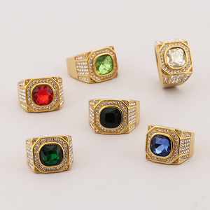 Anillo de Hombre de Acero Inoxidable Estilo Hip-Hop Octagonal 3D <span class=keywords><strong>con</strong></span> Incrustaciones de Cristal y Circonita Redonda, Electrochapado en Vidrio - Product Image 2