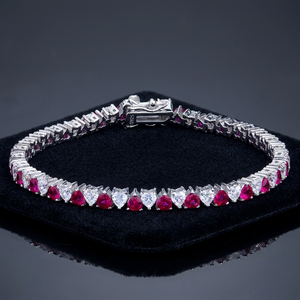 Joyería Trueya, Plata 925 con Baño de Rodio, Forma de Corazón # Pulsera de Cadena Estilo Tenis con 5 Diamantes de Moissanita, Regalo de Compromiso, Estilo Hiphop - Product Image 4