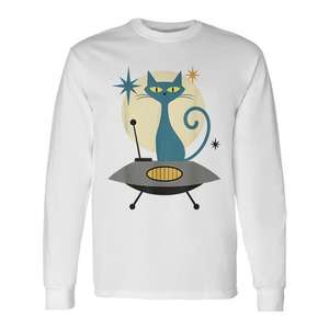Camiseta de manga larga Mid Century Modern Ufo Cat Retro Futuristic - Product Image 1