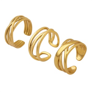Dainty Stainless Steel Couple <b>Ring</b> <b>Gold</b> Plated Adjustable Finger <b>Ring</b> - Product Image 1