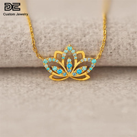 Collier élégant de style chic avec pendentif en forme de lotus en argent sterling, chaîne plaquée or, collier en forme de lotus pour femmes