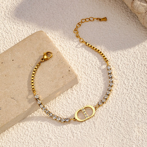 Pulsera de Cadena de Eslabones de Acero Inoxidable con Diamantes para Mujer, Estilo Ligero y Lujoso, a la Moda, Combinable con Todo, Joyería Exquisita <span class=keywords><strong>al</strong></span> <span class=keywords><strong>por</strong></span> <span class=keywords><strong>Mayor</strong></span> - Product Image 3