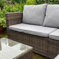 Ensemble de canapés modulaires contemporains en rotin PE pour patio, résistant à l'eau, mobilier de jardin d'extérieur, table en verre confortable
