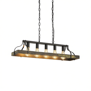 Lustre rectangulaire en fer noir et or, 34 pouces, 5 douilles E26, hauteur de chaîne réglable, pour salle à manger - Product Image 1