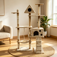 Arbre à chat d'intérieur multi-niveaux avec griffoir en sisal, maisonnette pour chat, échelle et jouet interactif suspendu