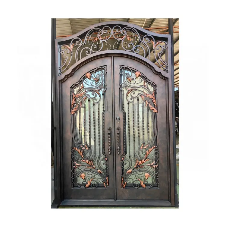 Decorativo de la puerta de seguridad/forjado de hierro solo puerta/parrilla de hierro diseños de puerta con vidrio