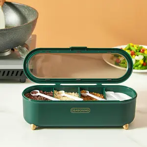 Moderne Haushalts küche PP PS Salz Gewürz Zucker Set 4-fach Lagerung Gewürz box Aroma box mit Löffel