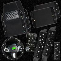 Ensemble d'accessoires de voiture scintillants : Housse de volant et tapis de sol universels avec strass étincelants pour femmes