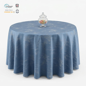 Wholesale Premium Navy Blue 6ft 120 Round Jacquard Floral Damask Woven Polyester Tablecloth for Dinner Home Use - Product Image 1