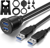 2 Ports Dual USB 3.0 Male to USB 3.0 Female AUX Flush Mount Car Extension Cable for Car Truck Boat Motorcycle Dashboard Panel