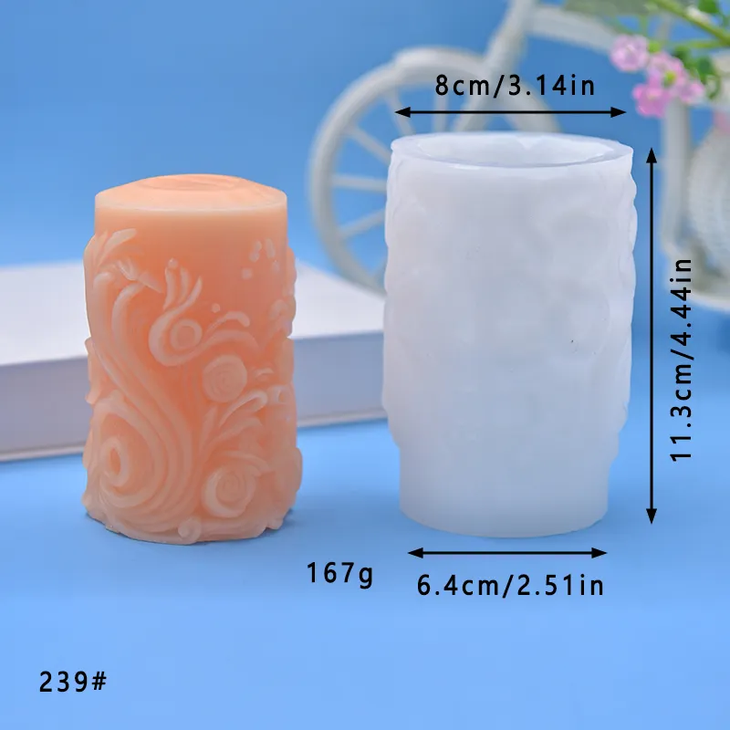 새로운 트렌드 3D 럭셔리 원통형 향초 실리콘 몰드 줄무늬 기둥 콩 왁스 실리콘 캔들 몰드