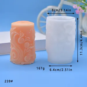 Nouvelle tendance 3D luxe cylindrique bougie parfumée Silicone moules rayé pilier cire de soja Silicone bougie moule