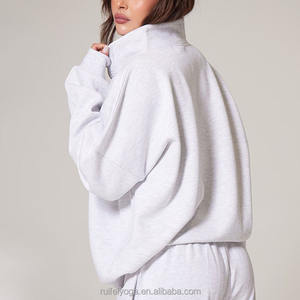 Logo personalizzato di alta qualità <span class=keywords><strong>felpa</strong></span> morbida a tracolla in tinta unita maglioni sportivi a collo alto Pullover <span class=keywords><strong>oversize</strong></span> da donna - Product Image 2