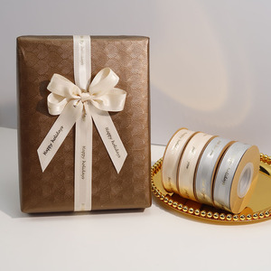 Wholesale Self-adhesive Back Grosgrain Ribbon Rolls <strong>Printed</strong> Your Logo Decorative <strong>Pre</strong> Tied Elastic Packing Bow Ribbons - Product Image 5