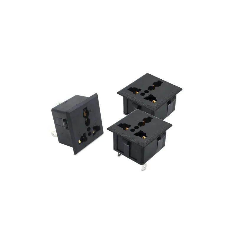 Honyar 10A 250VAC 3 Pin Multi-use AC Outlet Black Nylon Brass AC Universal Power Plug Socket