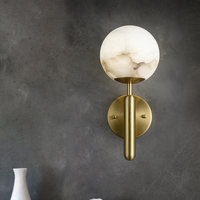 Applique Murale LED en Cuivre Massif et Marbre, Design Créatif Postmoderne de Luxe Léger pour Salons, Chambres et Salles à Manger, Abat-jour Blanc