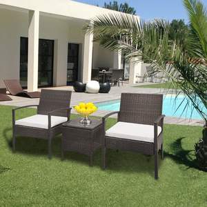Conjunto de sofá de ratán de 3 piezas con mesa de centro y 2 sillones, muebles de jardín para exteriores en degradado marrón, material de polietileno duradero - Product Image 5