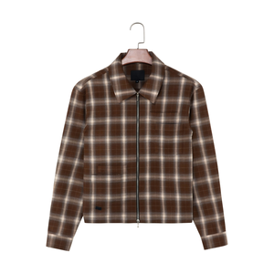 <span class=keywords><strong>Camicia</strong></span> da <span class=keywords><strong>uomo</strong></span> oversize in flanella marrone tinta in filo, anti-restringimento, <span class=keywords><strong>con</strong></span> zip e maniche lunghe - Product Image 1