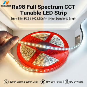 Tira de LED de Espectro Completo Ra98, 24V 18W 120D, PCB Delgado de 8mm, Sin Parpadeo, LED Individual Cortable Cada 1cm, Luz <span class=keywords><strong>para</strong></span> el Cuidado de los Ojos, <span class=keywords><strong>para</strong></span> Decoración de Gabinetes del Hogar - Product Image 1