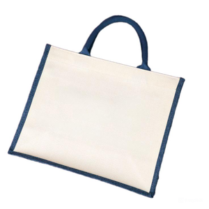 Sac fourre-tout en jute écologique réutilisable avec logo personnalisé imprimé, poignée en bambou laminé, pour les courses durables - Product Image 3