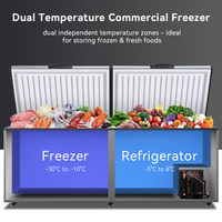 Congélateur coffre à deux portes en acier inoxydable personnalisé, congélateur commercial à double température, réfrigérateur horizontal pour la maison