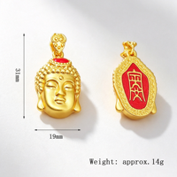 Breloque tête de Bouddha double face en alliage de zinc plaqué or 18 carats avec émail rouge et symbole porte-bonheur pour la création de colliers et bijoux DIY