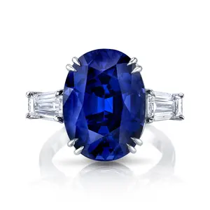 925 стерлингового серебра овальной огранки Синий танзанит с белым Цирконом три камня кольцо