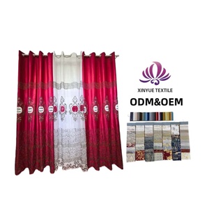 高級ドレープレッドベルベットポリエステル刺繍薄手カーテン仕上げリビング & ベッドルーム用 - Product Image 1
