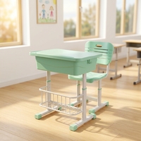 Ensemble bureau et chaise d'école réglables en hauteur, bureau d'élève en plastique avec plateau de rangement