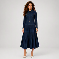 Excellence de la mode, expédition rapide, ensemble plissé vintage pour femmes en deux pièces, haut à manches longues boutonné et jupe mi-longue en forme de A