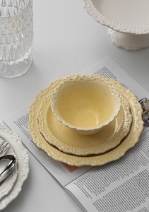 จานอาหารค่ำและชามสลัดพอร์ซเลนสีครีมสไตล์ฝรั่งเศสขายดีที่สุด - Product Image 2