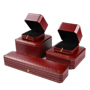 Set di scatole di gioielli in carta di lusso con anello in similpelle di marca rossa personalizzata
