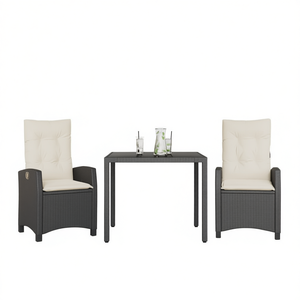 Set da Pranzo da Giardino in Rattan Nero per 2 Persone, Resistente alle Intemperie, Arredamento da Esterno in Stile Contemporaneo - Product Image 1