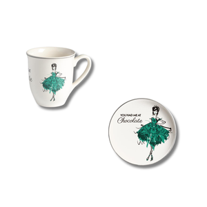Set Tazza e Piatto da Dessert 22 Cm Ballerina Abito Verde Tu Mi Hai Conquistato con il Cioccolato - Product Image 1