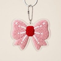 Porte-clés en plastique avec nœud rose, breloque de sac personnalisée en fourrure chenille et acrylique, accessoire mignon et kawaii, cadeau