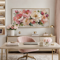 Lukisan Kanvas Bunga Merah Muda Bertekstur, Seni Dinding Bunga Peony Abstrak, Karya Seni Minyak Buatan Tangan, Dapat Disesuaikan, Romantis untuk Rumah dan Hotel