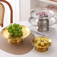 Groothandel Home Decor Roestvrij Staal Zilver Goud Ronde Snack Dessert Hoge Voet Voetstuk Fruit Serveerschaal